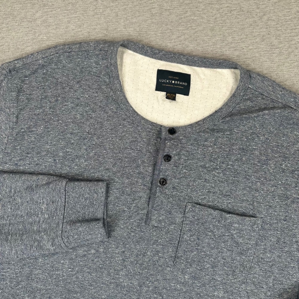 Lucky Brand Henley Shirt Mens XXL Blue Heathered Long Sleeve Chest Pocket Cotton